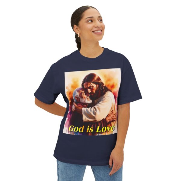 Our "God is Love" series with Jesus hugging Papa! Biblical Unisex Tee Inspirational Christian Tshirt for Men and Women, Boxy Oversized Shirt - Image 35