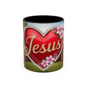 Our "Jesus" Garden solid red heart design Accent Coffee Mug, Perfect for Wedding Gifts, Love Confessions, Inspirational Floral Decor