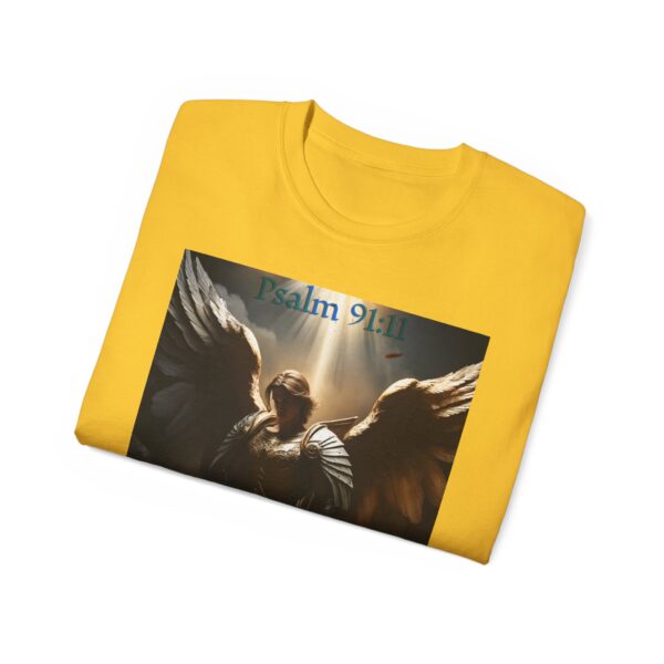 Our Guardian Angel, Psalm 91 "He gives his angels charge over thee" Inspirational Christian Design Unisex Cotton T-Shirt, Faith Apparel - Image 24