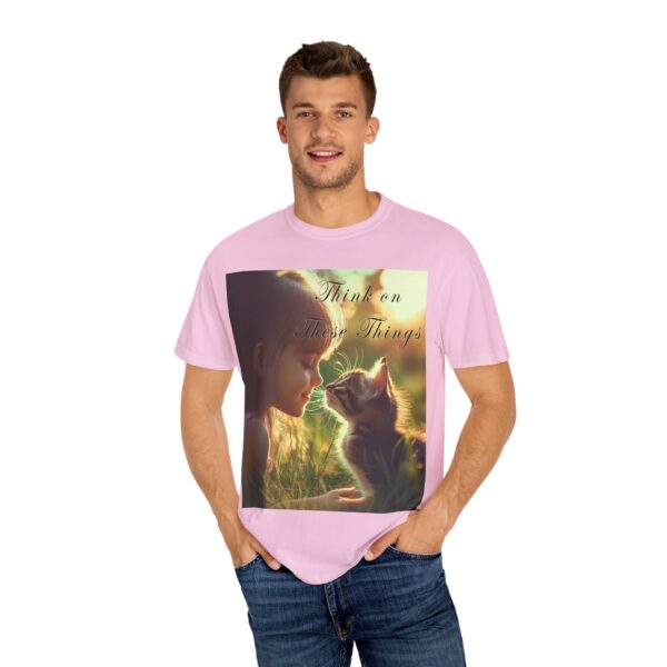 Garment-Dyed Unisex T-Shirt with our 'Kitten Kisses' "Think on these things" design summer Casual Wear, Relaxed Style Inspirational Phil 4:8 - Image 48