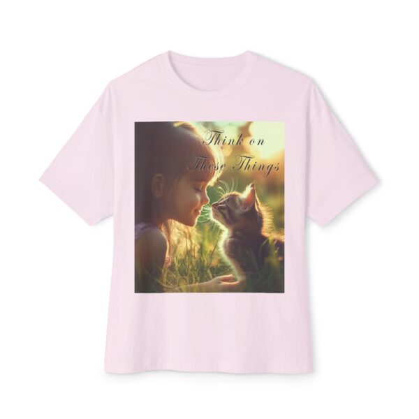 Inspirational Unisex Tee, Oversized T-Shirt for Men and Women, with 'Kitten Kisses' "Think on these things" design Faith Apparel, Biblical - Image 5