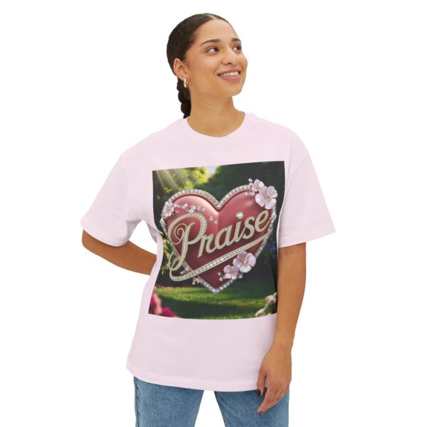 Our "PRAISE" Biblical 'Garden' solid heart design Unisex Tee, Inspirational, Christian Tshirt, Oversized Shirt, Boxy Top! - Image 7