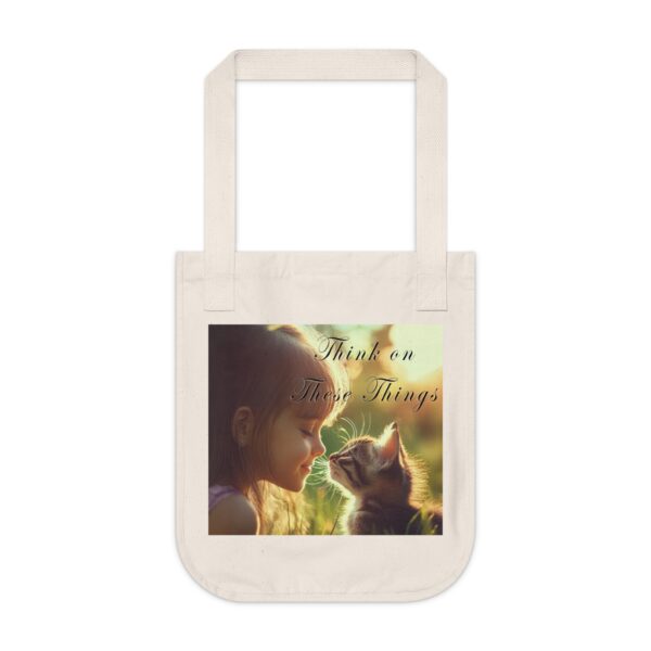 100% Organic 2-Sided Canvas Tote Bag 'Kitten Kisses' "Think on These Things' Eco-Friendly Cat Lover Gift Inspirational Reusable Shopping Bag - Image 3