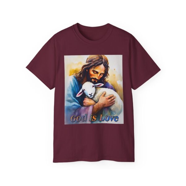 Our "God is Love" series with Jesus hugging a BABY LAMB, Inspirational Christian Unisex Cotton T-Shirt, Faith Spiritual Apparel, Love Gift - Image 13