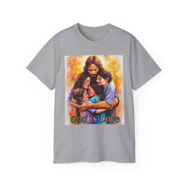 Our "God is Love" series with Jesus hugging a SMALL FAMILY Inspirational Christian Unisex Cotton T-Shirt, Faith Spiritual Apparel, Love Gift - Image 6