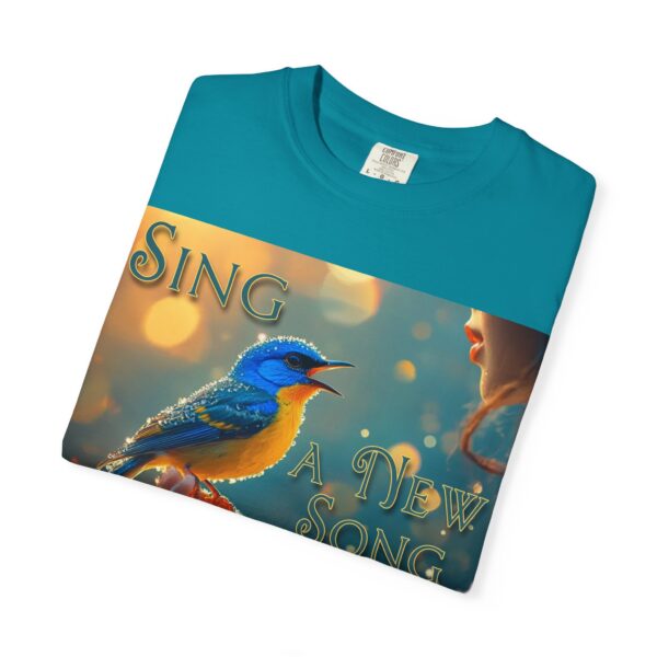 Garment-Dyed Unisex T-Shirt, with our 'Song Bird' "Sing a New Song" design! Summer Casual Wear, Relaxed Style Inspirational Phil 4:8 - Image 27