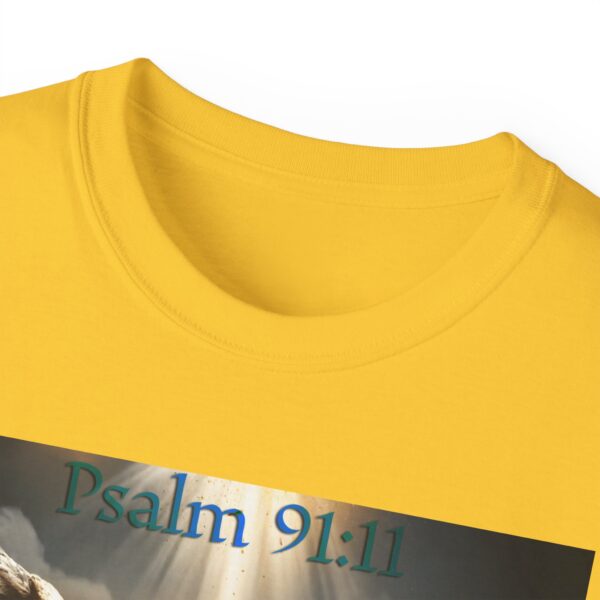 Our Guardian Angel, Psalm 91 "He gives his angels charge over thee" Inspirational Christian Design Unisex Cotton T-Shirt, Faith Apparel - Image 23
