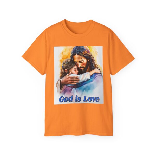 Our "God is Love" series with Jesus hugging a LITTLE GIRL, Inspirational Christian Unisex Cotton T-Shirt, Faith Spiritual Apparel, Love Gift - Image 9