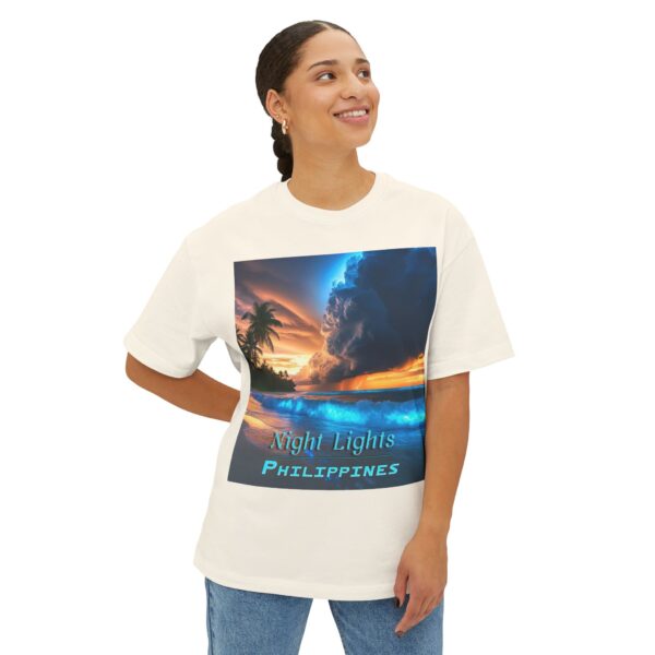 Inspirational Unisex Tee, Oversized T-Shirt for Men and Women, with our "Night Lights-Philippines" design! Beauty of Creation Tropical Beach - Image 15