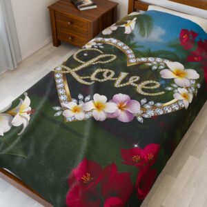 Our Beautiful "LOVE" Inspirational 'Diamond Ring Heart' Design Velveteen Plush Throw Blanket, Cozy Gift for Anniversary, Home Decor Bedding