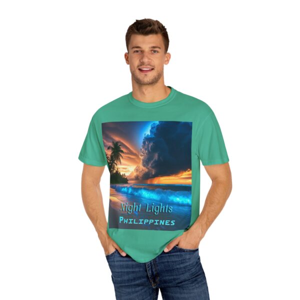 Garment-Dyed Unisex T-Shirt, with our "Night Lights - Philippines" design! Summer Casual Wear, Relaxed Style Inspirational Tropical Beach - Image 30