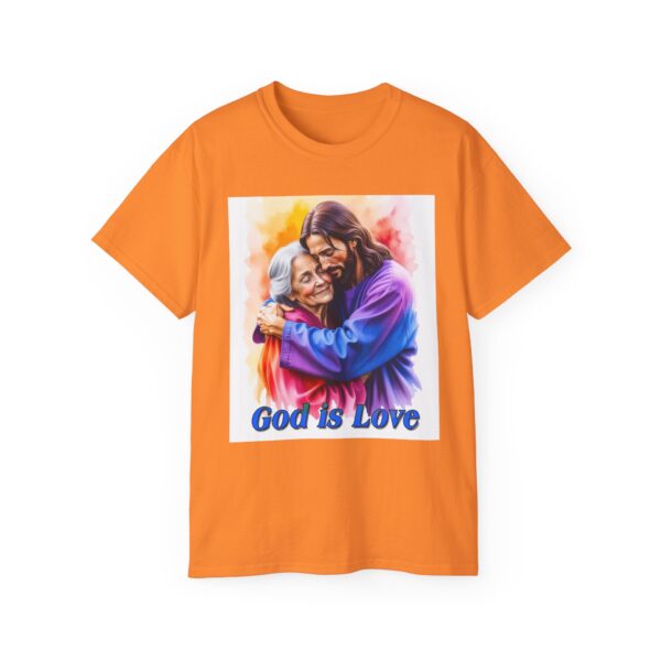 Our "God is Love" series with Jesus hugging Grandmother, Inspirational Christian Unisex Cotton T-Shirt, Faith Spiritual Apparel, Love Gift - Image 10