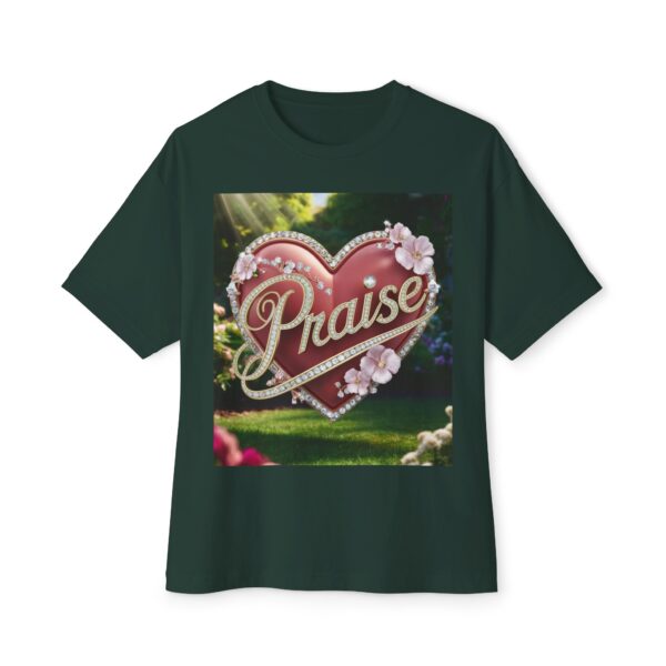 Our "PRAISE" Biblical 'Garden' solid heart design Unisex Tee, Inspirational, Christian Tshirt, Oversized Shirt, Boxy Top! - Image 25