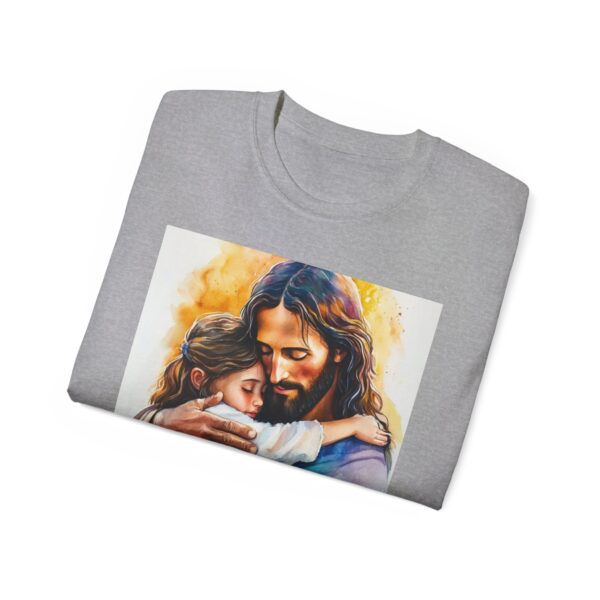 Our "God is Love" series with Jesus hugging a LITTLE GIRL, Inspirational Christian Unisex Cotton T-Shirt, Faith Spiritual Apparel, Love Gift - Image 8
