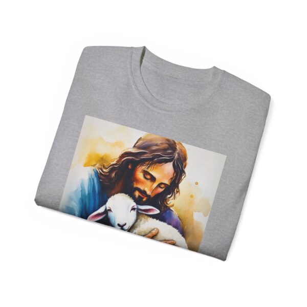 Our "God is Love" series with Jesus hugging a BABY LAMB, Inspirational Christian Unisex Cotton T-Shirt, Faith Spiritual Apparel, Love Gift - Image 8