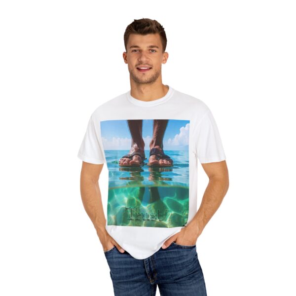 Garment-Dyed Unisex T-Shirt, Walk on Water "Trust" Graphic Design Tee, Summer Casual Wear, Beach Day Outfit, Ocean Lover Gift, Relaxed Style - Image 4