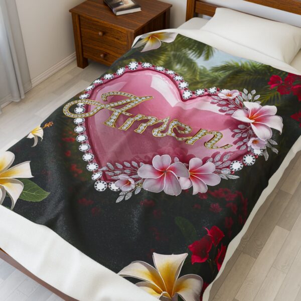Our Beautiful "Amen" Inspirational 'Pink Heart' Design Velveteen Plush Throw Blanket, Cozy Gift for Anniversary, Home Decor Bedding - Image 7
