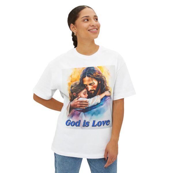 Our "God is Love" series with Jesus hugging a little Girl! Christian Unisex Tee, Oversized T-Shirt, Inspirational Shirt, Faith Apparel - Image 3
