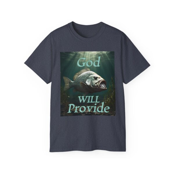 Our "God WILL Provide" design with a Fish with a Coin in its mouth Inspirational Christian Unisex Cotton T-Shirt, Faith Spiritual Apparel - Image 41