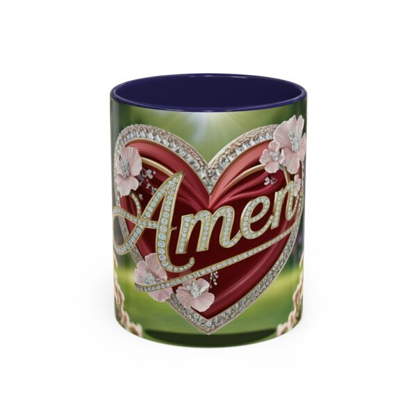 Our "Amen" Inspirational 'Elaborate Red Flowers Heart' design Accent Coffee Mug, Perfect for Wedding Gifts, Love & Faith Decor, Philippians 4:8 - Image 5