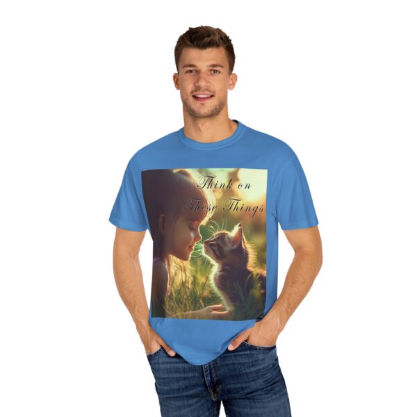 Garment-Dyed Unisex T-Shirt with our 'Kitten Kisses' "Think on these things" design summer Casual Wear, Relaxed Style Inspirational Phil 4:8 - Image 36