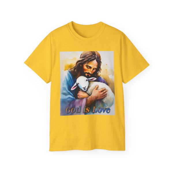Our "God is Love" series with Jesus hugging a BABY LAMB, Inspirational Christian Unisex Cotton T-Shirt, Faith Spiritual Apparel, Love Gift - Image 21