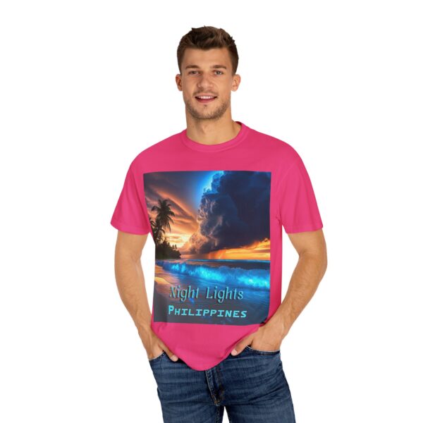 Garment-Dyed Unisex T-Shirt, with our "Night Lights - Philippines" design! Summer Casual Wear, Relaxed Style Inspirational Tropical Beach - Image 54