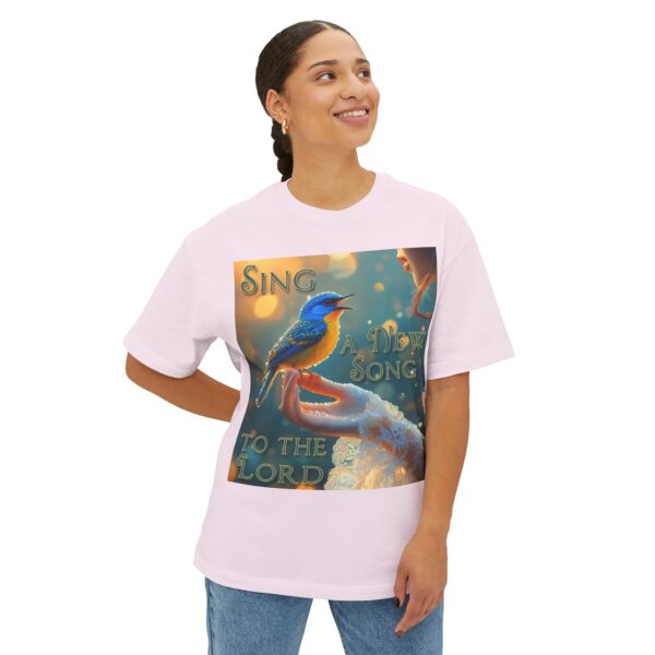 Inspirational Unisex Tee, Oversized T-Shirt for Men and Women, with our 'Song Bird' "Sing a New Song" design! Faith Apparel, Biblical - Image 7