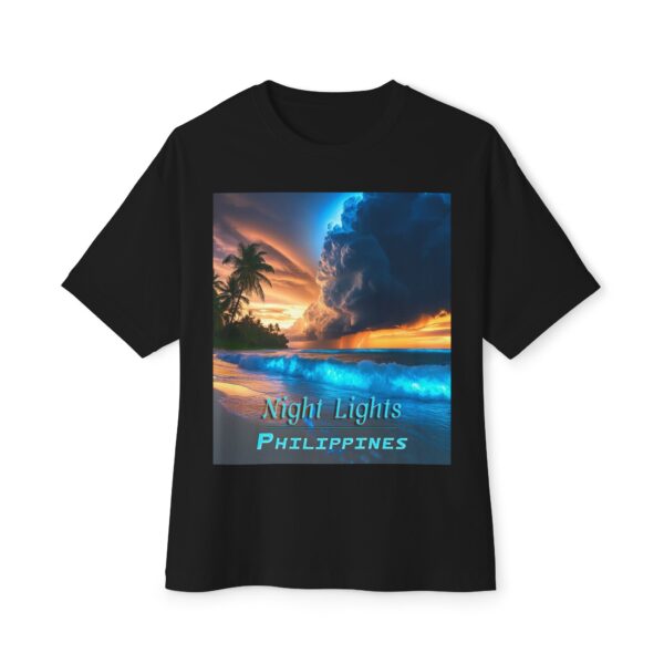 Inspirational Unisex Tee, Oversized T-Shirt for Men and Women, with our "Night Lights-Philippines" design! Beauty of Creation Tropical Beach - Image 9