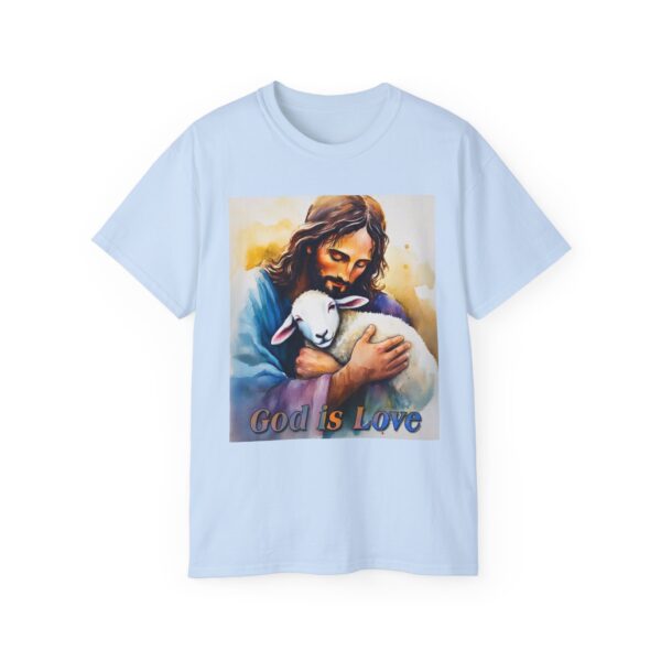 Our "God is Love" series with Jesus hugging a BABY LAMB, Inspirational Christian Unisex Cotton T-Shirt, Faith Spiritual Apparel, Love Gift - Image 33