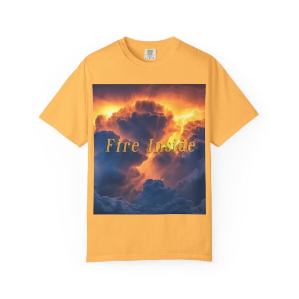 Garment-Dyed Unisex T-Shirt, with our 'Storm Light' "Fire Inside" design! Summer Casual Wear, Relaxed Style Inspirational Tropical Storms - Image 9