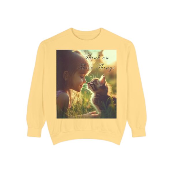 Sweatshirt Unisex Inspirational 'Kitten Kisses' "Think on these things". Christian Apparel, Faith-Based Comfort, Jumper, Gift for Believers - Image 2