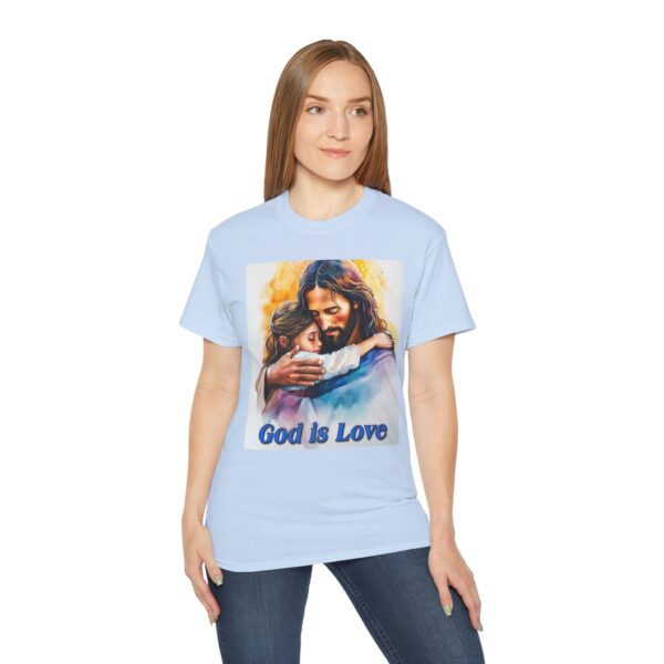 Our "God is Love" series with Jesus hugging a LITTLE GIRL, Inspirational Christian Unisex Cotton T-Shirt, Faith Spiritual Apparel, Love Gift - Image 37