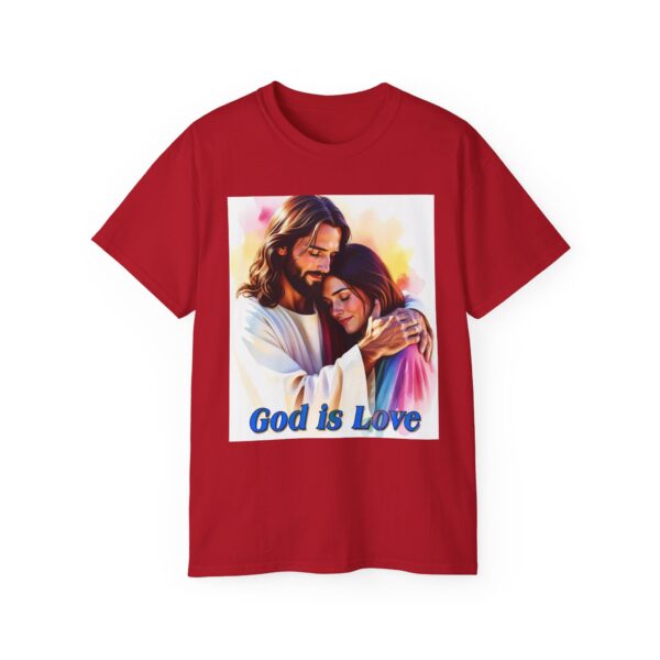 Our "God is Love" series with Jesus hugging a YOUNG LADY, Inspirational Christian Unisex Cotton T-Shirt, Faith Spiritual Apparel, Love Gift - Image 58