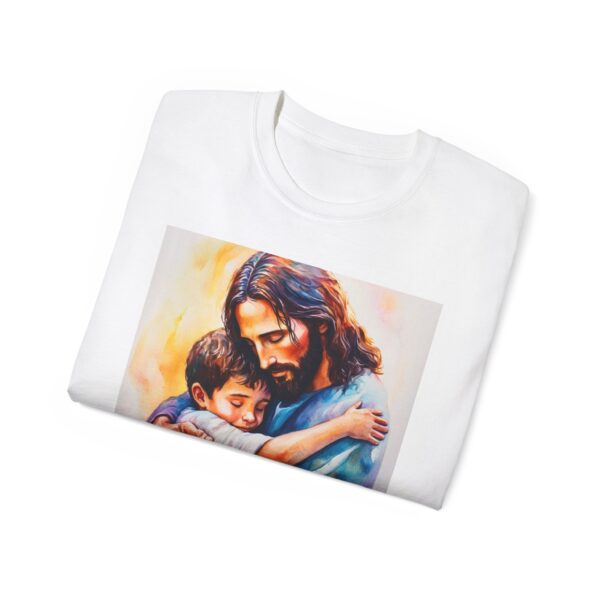 Our "God is Love" series with Jesus hugging a LITTLE BOY Inspirational Christian Unisex Cotton T-Shirt, Faith Spiritual Apparel, Love Gift - Image 8