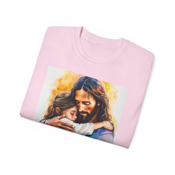 Our "God is Love" series with Jesus hugging a LITTLE GIRL, Inspirational Christian Unisex Cotton T-Shirt, Faith Spiritual Apparel, Love Gift - Image 53