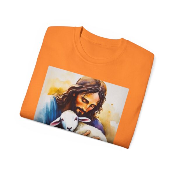 Our "God is Love" series with Jesus hugging a BABY LAMB, Inspirational Christian Unisex Cotton T-Shirt, Faith Spiritual Apparel, Love Gift - Image 12