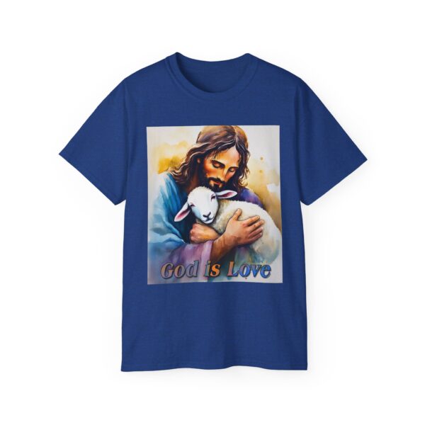 Our "God is Love" series with Jesus hugging a BABY LAMB, Inspirational Christian Unisex Cotton T-Shirt, Faith Spiritual Apparel, Love Gift - Image 37