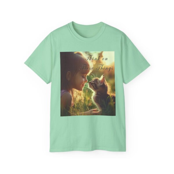 Inspirational 'Kitten Kisses' "Think on these things" Vintage Christian Faith Apparel Unisex Cotton T-Shirt, Pet Lover Cute Thoughtful Quote - Image 25
