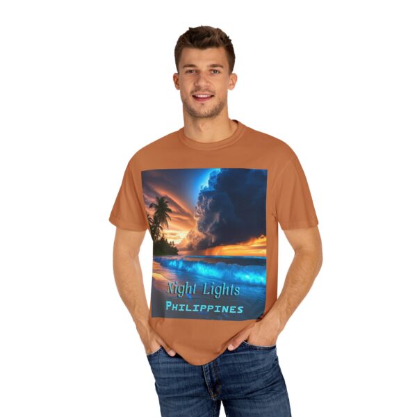 Garment-Dyed Unisex T-Shirt, with our "Night Lights - Philippines" design! Summer Casual Wear, Relaxed Style Inspirational Tropical Beach - Image 22