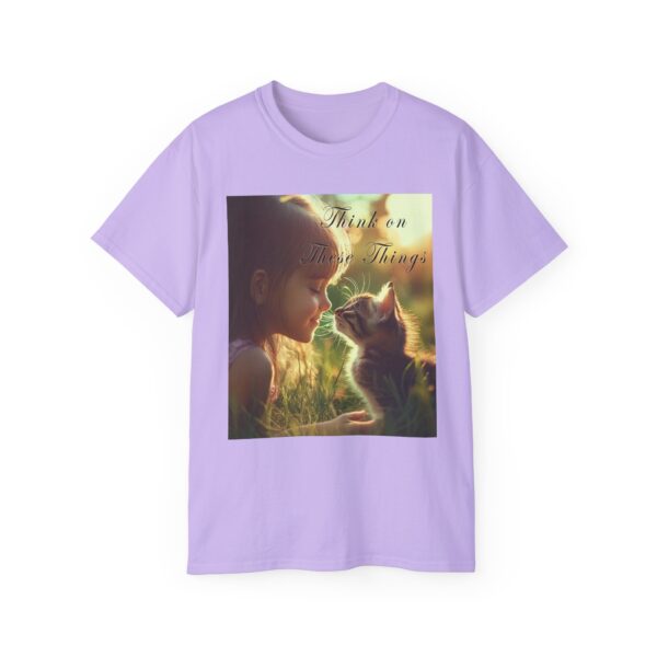 Inspirational 'Kitten Kisses' "Think on these things" Vintage Christian Faith Apparel Unisex Cotton T-Shirt, Pet Lover Cute Thoughtful Quote - Image 45