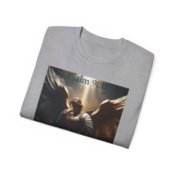 Our Guardian Angel, Psalm 91 "He gives his angels charge over thee" Inspirational Christian Design Unisex Cotton T-Shirt, Faith Apparel - Image 12