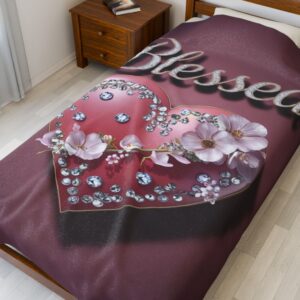 Beautiful "Blessed" Inspirational Velveteen Plush Blanket - A Cozy Gift for Anniversary, Wedding, Home Decor. Throw, Bedding, Inspirational