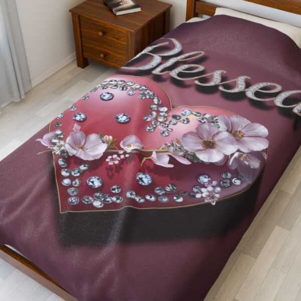 Beautiful "Blessed" Inspirational Velveteen Plush Blanket - A Cozy Gift for Anniversary, Wedding, Home Decor. Throw, Bedding, Inspirational