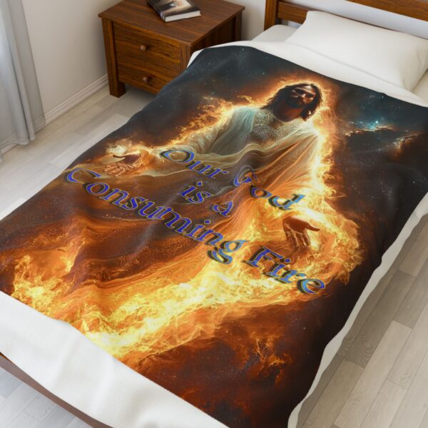 Our majestic "Our God is a Consuming Fire" Inspirational Velveteen Plush Blanket, A Cozy Gift for Anniversary, Home Decor. Throw, Bedding - Image 7