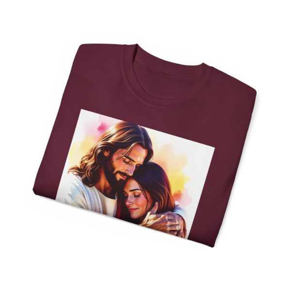 Our "God is Love" series with Jesus hugging a YOUNG LADY, Inspirational Christian Unisex Cotton T-Shirt, Faith Spiritual Apparel, Love Gift - Image 17