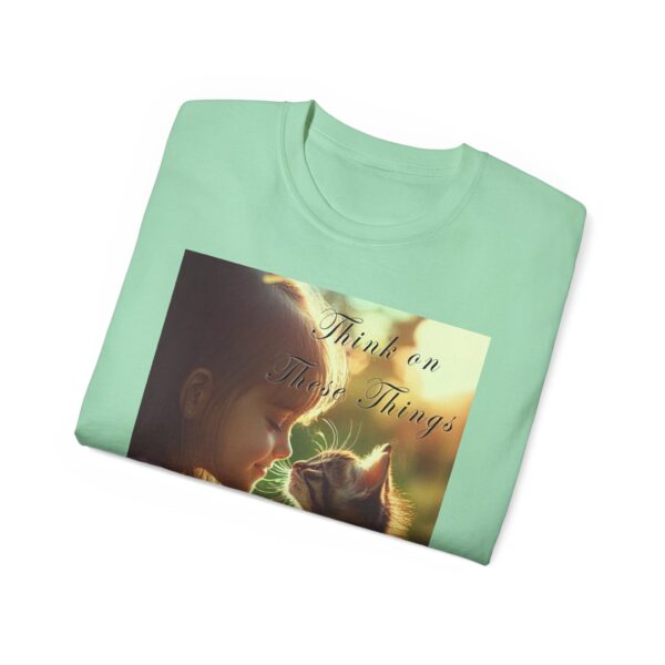 Inspirational 'Kitten Kisses' "Think on these things" Vintage Christian Faith Apparel Unisex Cotton T-Shirt, Pet Lover Cute Thoughtful Quote - Image 28