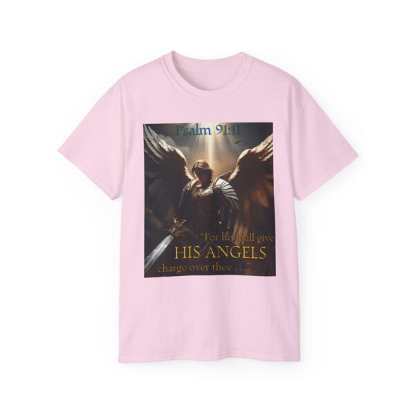 Our Guardian Angel, Psalm 91 "He gives his angels charge over thee" Inspirational Christian Design Unisex Cotton T-Shirt, Faith Apparel - Image 49