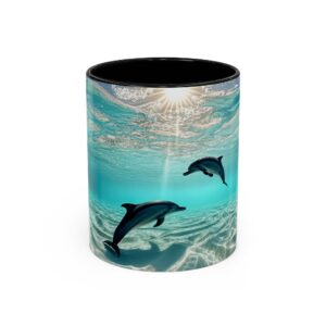 Our "Dolphins at Rest" design Accent Coffee Mug, Perfect for Wedding Gifts, Inspirational Decor, Beauty of God's Creation, Tea Cup, Ceramic