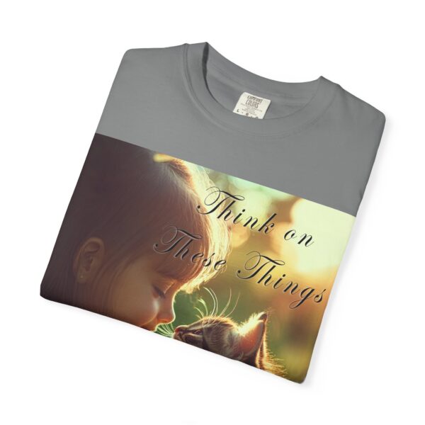 Garment-Dyed Unisex T-Shirt with our 'Kitten Kisses' "Think on these things" design summer Casual Wear, Relaxed Style Inspirational Phil 4:8 - Image 19
